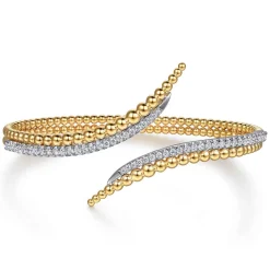 Gabriel & Co. 14K White Yellow Gold Bujukan Spike and Diamond Bypass Bangle Bracelet