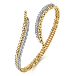 Gabriel & Co. 14K White Yellow Gold Bujukan Spike and Diamond Bypass Bangle Bracelet