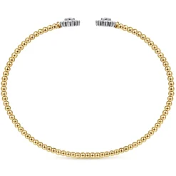Clearance Gabriel & Co. 14K White Yellow Gold Bujukan Split Cuff Bracelet with Diamond Flowers