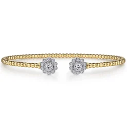 Clearance Gabriel & Co. 14K White Yellow Gold Bujukan Split Cuff Bracelet with Diamond Flowers