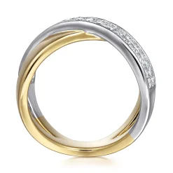 Hot Gabriel & Co. 14K White Yellow Gold Criss Cross Diamond Ring