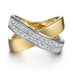 Hot Gabriel & Co. 14K White Yellow Gold Criss Cross Diamond Ring