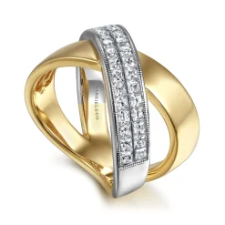 Hot Gabriel & Co. 14K White Yellow Gold Criss Cross Diamond Ring
