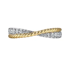 Gabriel & Co. 14K White-Yellow Gold Criss Cross Diamond Anniversary Band with Twisted Rope Detail - 0.25 ct