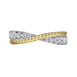 Sale Gabriel & Co. 14K White-Yellow Gold Criss Cross Diamond Anniversary Band with Twisted Rope Detail - 0.5 ct