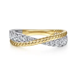Sale Gabriel & Co. 14K White-Yellow Gold Criss Cross Diamond Anniversary Band with Twisted Rope Detail - 0.5 ct