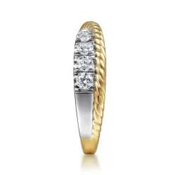Sale Gabriel & Co. 14K White-Yellow Gold Criss Cross Diamond Anniversary Band with Twisted Rope Detail - 0.5 ct