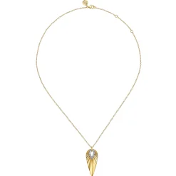 Gabriel & Co. 14K White Yellow Gold Diamond and Diamond Cut Pendant Necklace
