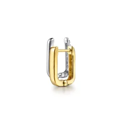 Sale Gabriel & Co. 14K White Yellow Gold Diamond and Pyramid Double Row Huggie Earrings