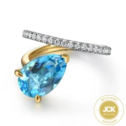 Clearance Gabriel & Co. 14K White Yellow Gold Diamond and Blue Topaz Bypass Ring