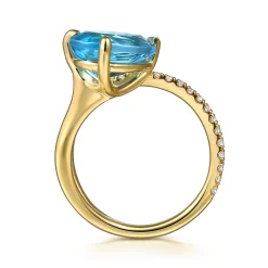 Clearance Gabriel & Co. 14K White Yellow Gold Diamond and Blue Topaz Bypass Ring