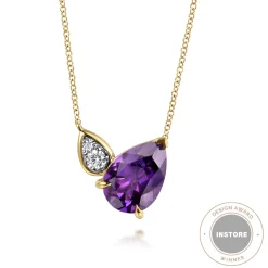 New Gabriel & Co. 14K White Yellow Gold Diamond and Amethyst Pendant Necklace