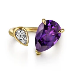 New Gabriel & Co. 14K White Yellow Gold Diamond and Amethyst Open Ring