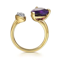 New Gabriel & Co. 14K White Yellow Gold Diamond and Amethyst Open Ring