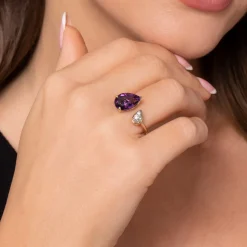 New Gabriel & Co. 14K White Yellow Gold Diamond and Amethyst Open Ring