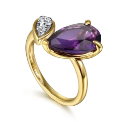New Gabriel & Co. 14K White Yellow Gold Diamond and Amethyst Open Ring