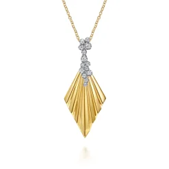 New Gabriel & Co. 14K White Yellow Gold Diamond and Diamond Cut Pendant Necklace