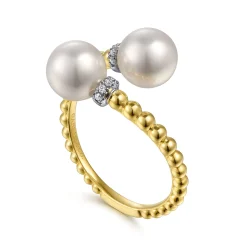 Clearance Gabriel & Co. 14K White-Yellow Gold Diamond and Pearl Bujukan Bypass Ring