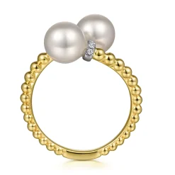Clearance Gabriel & Co. 14K White-Yellow Gold Diamond and Pearl Bujukan Bypass Ring