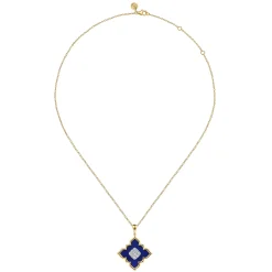 New Gabriel & Co. 18K White Yellow Gold Diamond and Lapis Floral Pendant Necklace
