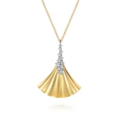 Clearance Gabriel & Co. 14K White Yellow Gold Diamond and Diamond Cut Pendant Necklace