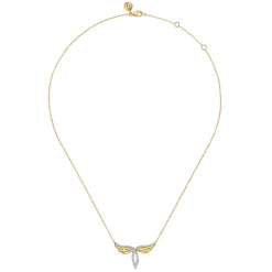New Gabriel & Co. 14K White Yellow Gold Diamond Angel Wing Pendant Necklace
