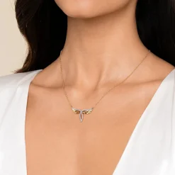 New Gabriel & Co. 14K White Yellow Gold Diamond Angel Wing Pendant Necklace