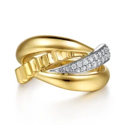 Sale Gabriel & Co. 14K White Yellow Gold Diamond and Diamond Cut Criss Cross Ring
