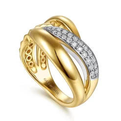 Sale Gabriel & Co. 14K White Yellow Gold Diamond and Diamond Cut Criss Cross Ring