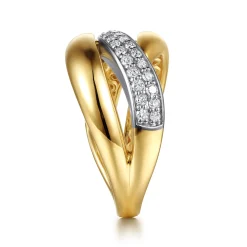 Sale Gabriel & Co. 14K White Yellow Gold Diamond and Diamond Cut Criss Cross Ring