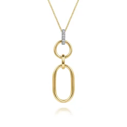 New Gabriel & Co. 14K White Yellow Gold Diamond and Hollow Link Pendant Necklace