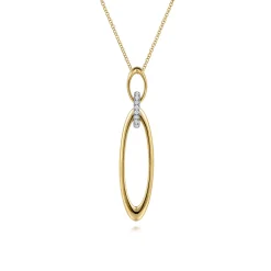 Best Gabriel & Co. 14K White Yellow Gold Diamond and Oval Link Pendant Necklace