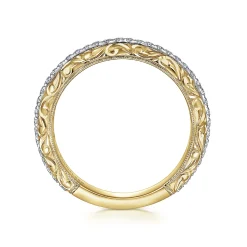 New Gabriel & Co. 14K White-Yellow Gold Diamond Anniversary Band with Engraved Frame - 0.27 ct