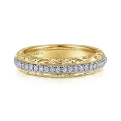 New Gabriel & Co. 14K White-Yellow Gold Diamond Anniversary Band with Engraved Frame - 0.27 ct