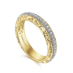 New Gabriel & Co. 14K White-Yellow Gold Diamond Anniversary Band with Engraved Frame - 0.27 ct