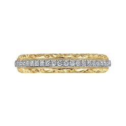 New Gabriel & Co. 14K White-Yellow Gold Diamond Anniversary Band with Engraved Frame - 0.27 ct
