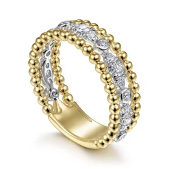 Discount Gabriel & Co. 14K White-Yellow Gold Diamond and Bujukan Bead Ring