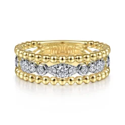 Discount Gabriel & Co. 14K White-Yellow Gold Diamond and Bujukan Bead Ring