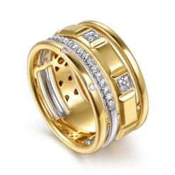 Best Gabriel & Co. 14K White Yellow Gold Diamond and Half Cube Easy Stackable Ring