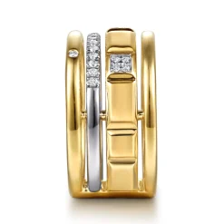 Best Gabriel & Co. 14K White Yellow Gold Diamond and Half Cube Easy Stackable Ring