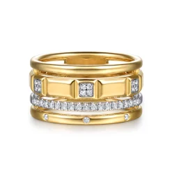 Best Gabriel & Co. 14K White Yellow Gold Diamond and Half Cube Easy Stackable Ring