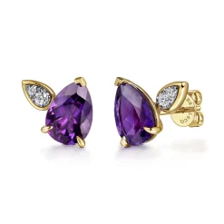 New Gabriel & Co. 14K White Yellow Gold Diamond and Amethyst Stud Earrings