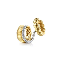 Best Gabriel & Co. 14K White Yellow Gold Diamond And Bujukan With Scalloped Contour Single Huggie Earcuff