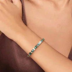 Discount Gabriel & Co. 14K White Yellow Gold Diamond and Malachite Bangle Bracelet