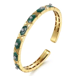 Discount Gabriel & Co. 14K White Yellow Gold Diamond and Malachite Bangle Bracelet