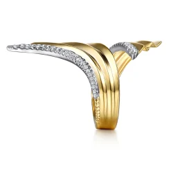 Sale Gabriel & Co. 14K White Yellow Gold Diamond and Diamond Cut Bypass Ring