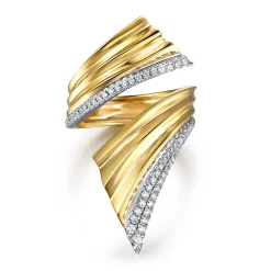 Sale Gabriel & Co. 14K White Yellow Gold Diamond and Diamond Cut Bypass Ring