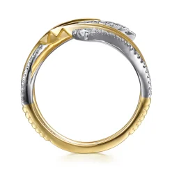 Sale Gabriel & Co. 14K White Yellow Gold Diamond and Diamond Cut Bypass Ring