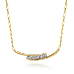 Sale Gabriel & Co. 14K White Yellow Gold Diamond Bar Necklace With Hollow Paperclip Chain