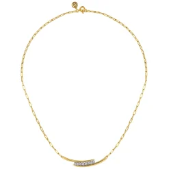 Sale Gabriel & Co. 14K White Yellow Gold Diamond Bar Necklace With Hollow Paperclip Chain
